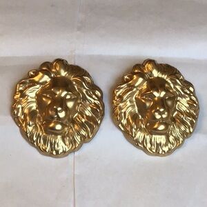 Vintage Avon Lion Head Pierced Earrings, Gold-toned, 1980s